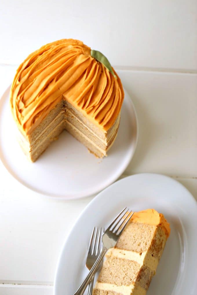 pumpkin layer cake 6" cakes, frosted to look like a pumpkin
