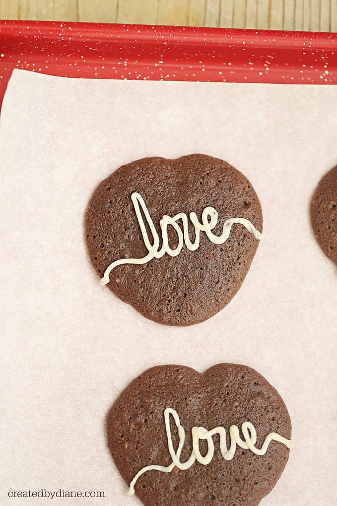 chocolate brownie cookie hearts with frosting love for valentines day createdbydiane.com