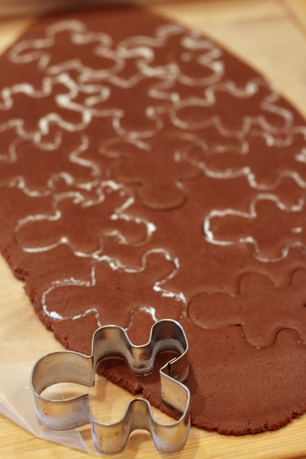 chocolate sugar cookie dough with cookie cutter