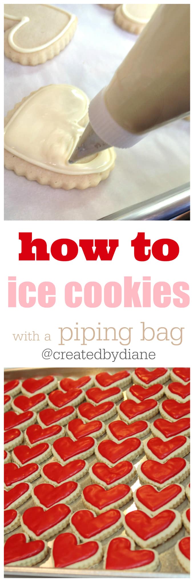 how to ice cookies with a piping bag, tips, tricks and recipes @createdbydiane