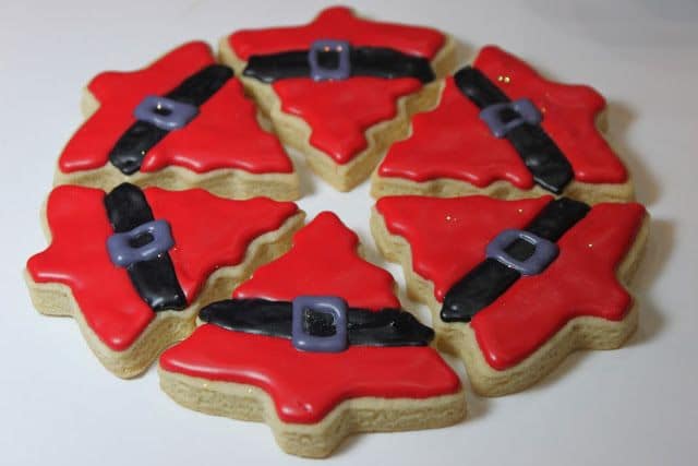 santa suit tree cookies with glaze icing