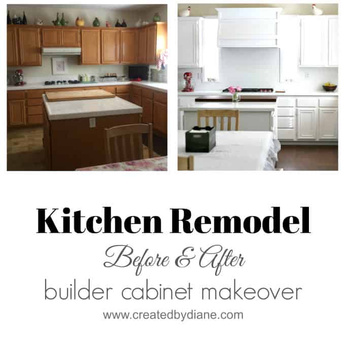 White Kitchen Remodel, kitchen makeover, before and after, builder cabinet makeover www.createdbydiane.com.jpg