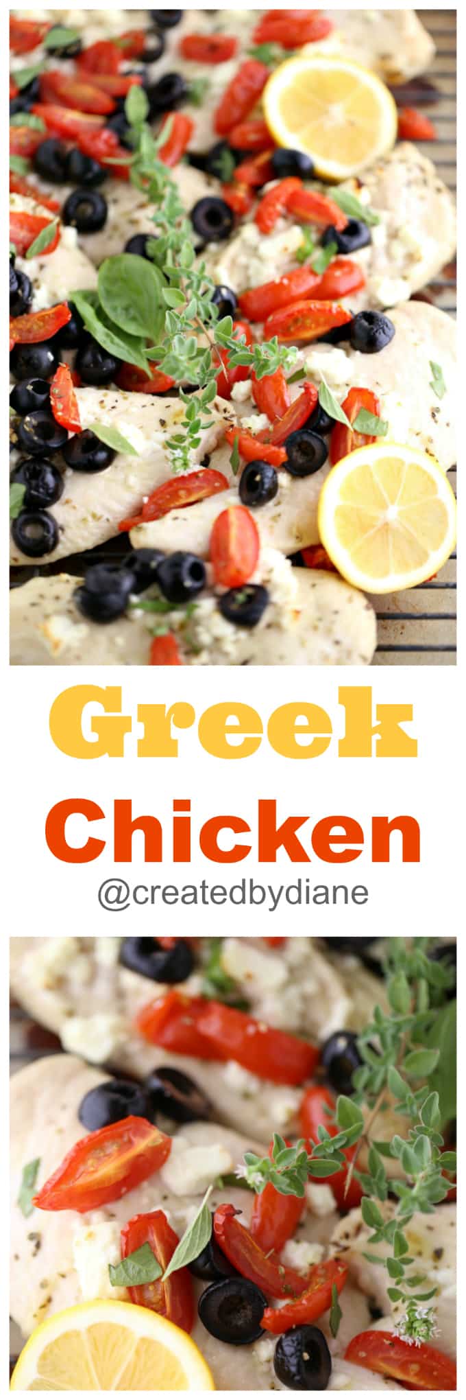 greek chicken with tomatoes, olives and feta cheese, paleo @createdbydiane