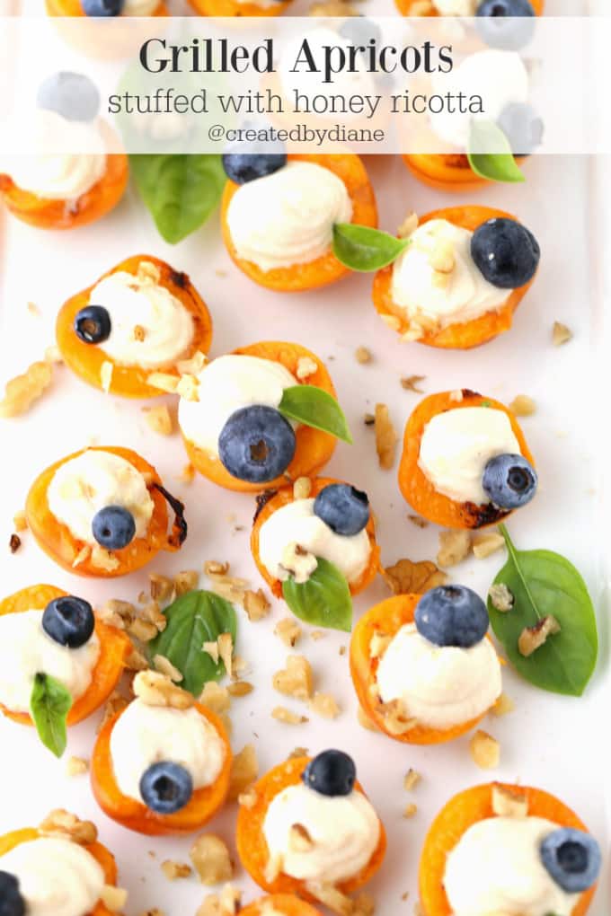 grilled apricots stuffed with honey ricotta