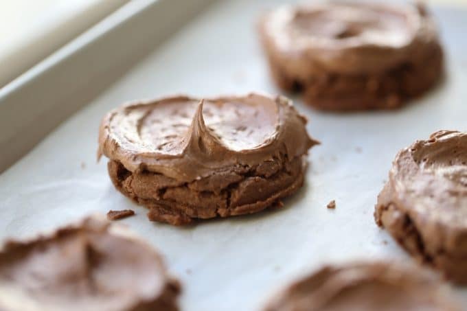 chocolate sugar cookies with the glass bottom method with chocolate frosting @createdbydiane