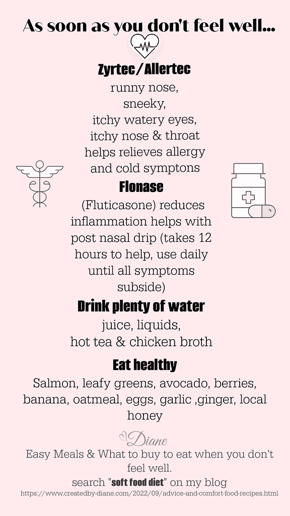 list of medications to tae as soon as you don't feel well, flonase, zyrtec  *not supplying medical advise, just suggesting what works for me. Consult your own Physican