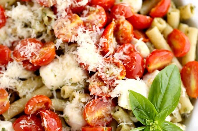 Pesto tomato mozzarella pasta recipe @createdbydiane
