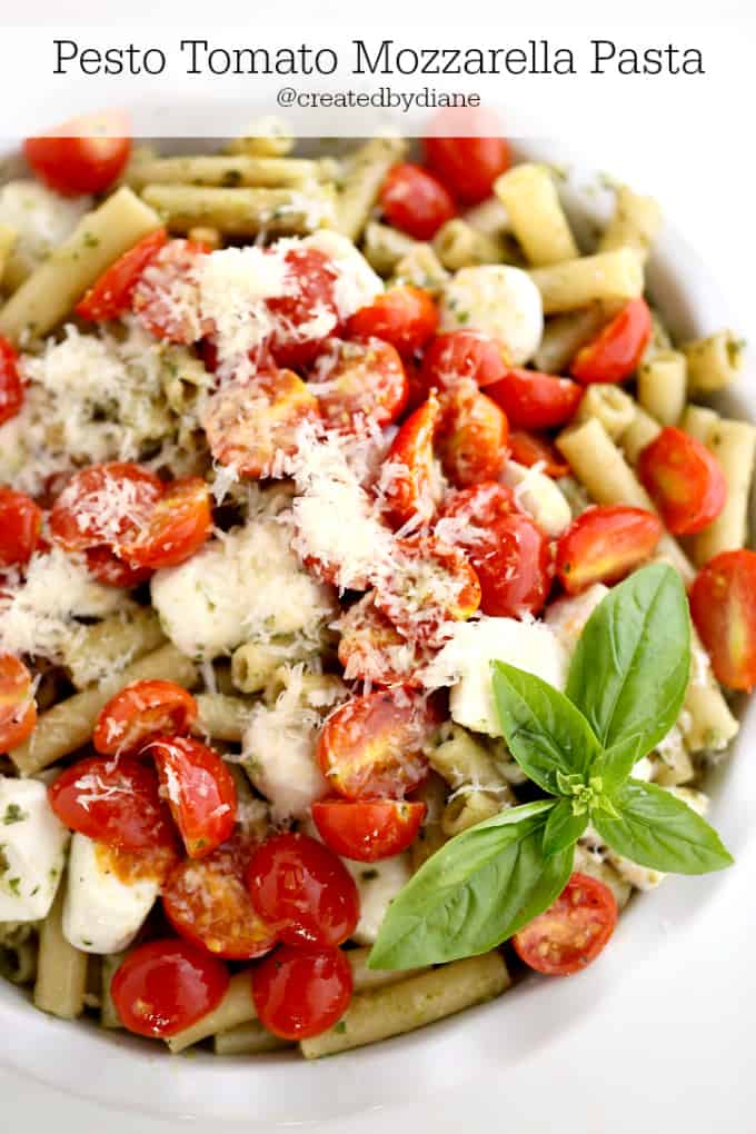 Pesto tomato mozzarella pasta recipe @createdbydiane