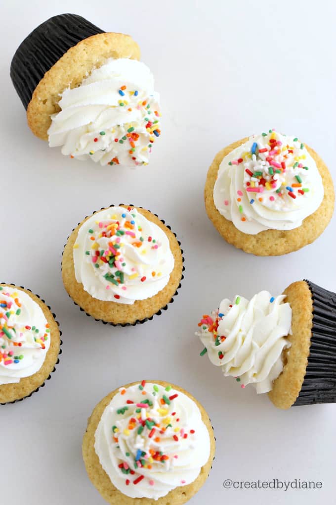 -birthday cupcakes vanilla cake whipped cream and sprinkles @createdbydiane