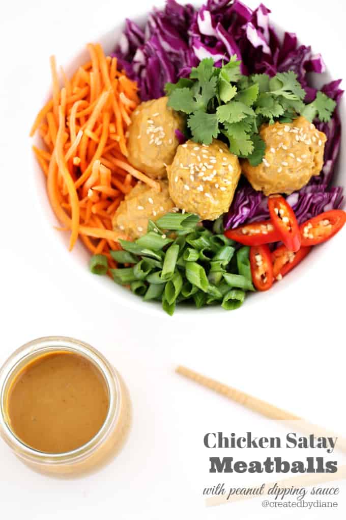 chicken satay meatballs with peanut dipping sauce @createdbydiane