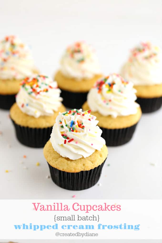 vanilla cupcakes small batch with whipped cream frosting @createdbydiane