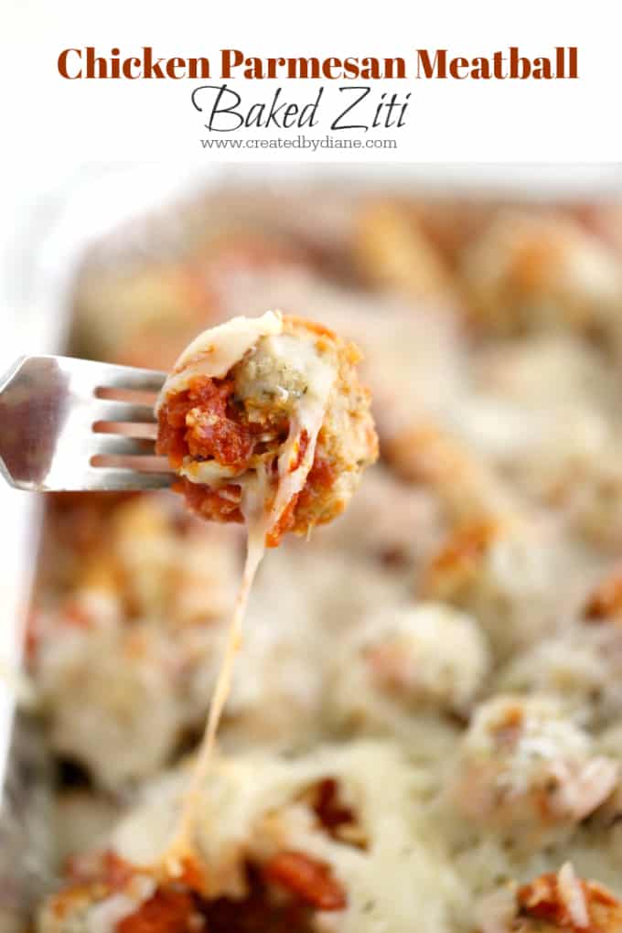 fork with chicken meatball casserole dish for a crowd