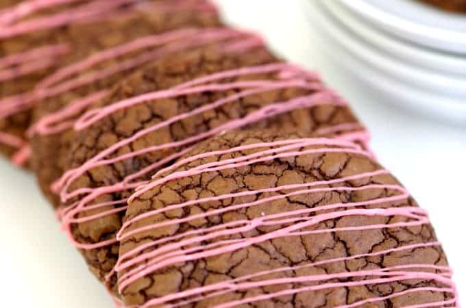 chocolate brownie cookies with pink peppermint icing