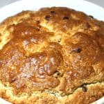 fresh baked Irish Soda Bread with Raisins in a Casserole Dish