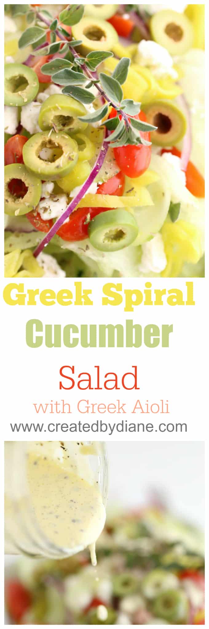 Greek Spiral Cucumber salad with Greek Aioli www.createdbydiane.com