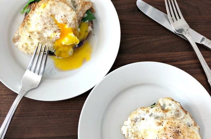 Low Carb Breakfast portabella mushroom and egg with spinach and cheese www.creatdbydiane.com