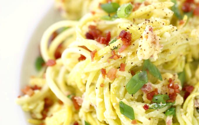 Squash Noodles and Eggs with Bacon | Created by Diane
