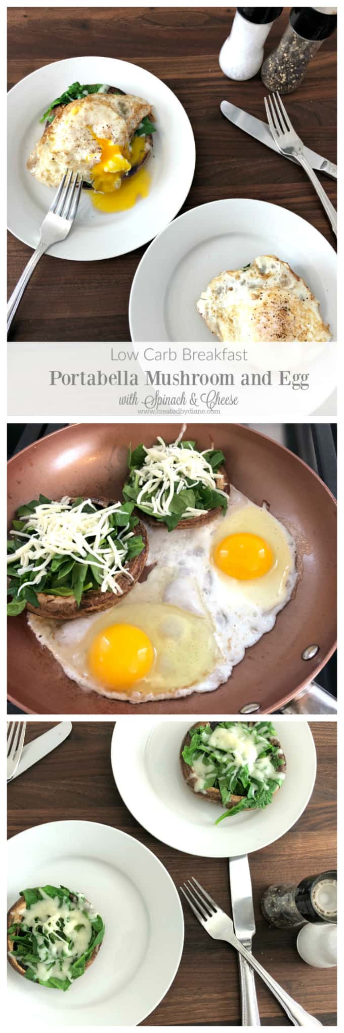 low carb breakfast portabella mushroom egg spinach cheese perfect weekend dinner Keto, grain free, gluten free www.createdbydiane.com