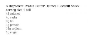 nutritional info on peanut butter oatmeal coconut snack balls www.createdbydiane.com