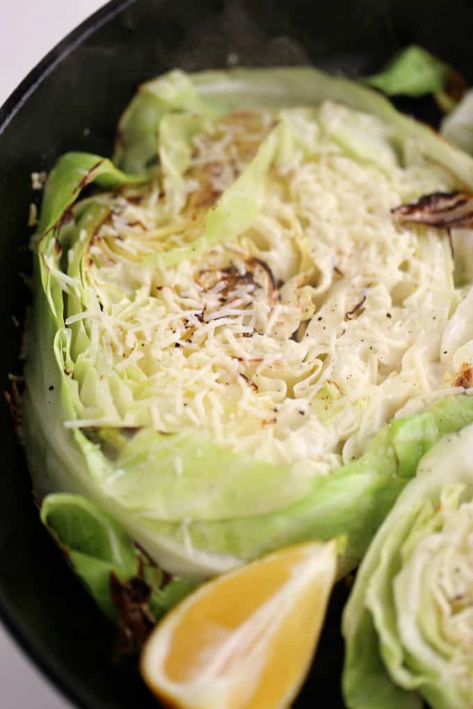 roasted cabbage, cast iron skillet cooking