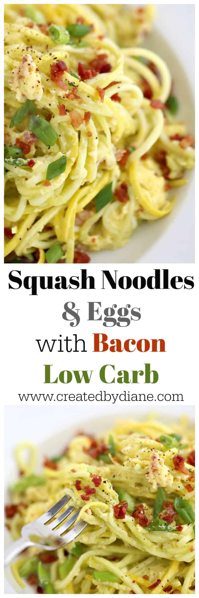 squash noodles and eggs with bacon www.createdbydiane.com