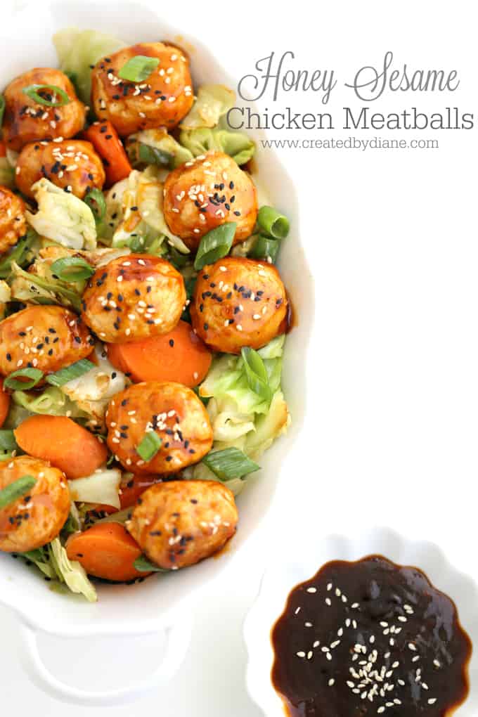 Honey Sesame Chicken Meatballs #chicken #chickenmeatballs #stickysauce #meatballs www.createdbydiane.com