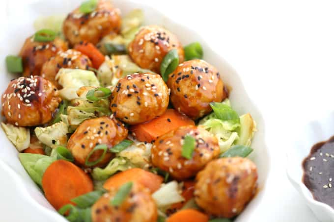 honey sesame sauce with chicken meatballs sauteed cabbage, carrot and green onion, like waba grill, just like flame broiler food, #copycat #fastfood www.createdbydiane.com