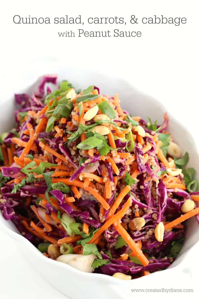 quinoa salad with carrots and cabbage with peanut sauce www.createdbydiane.com