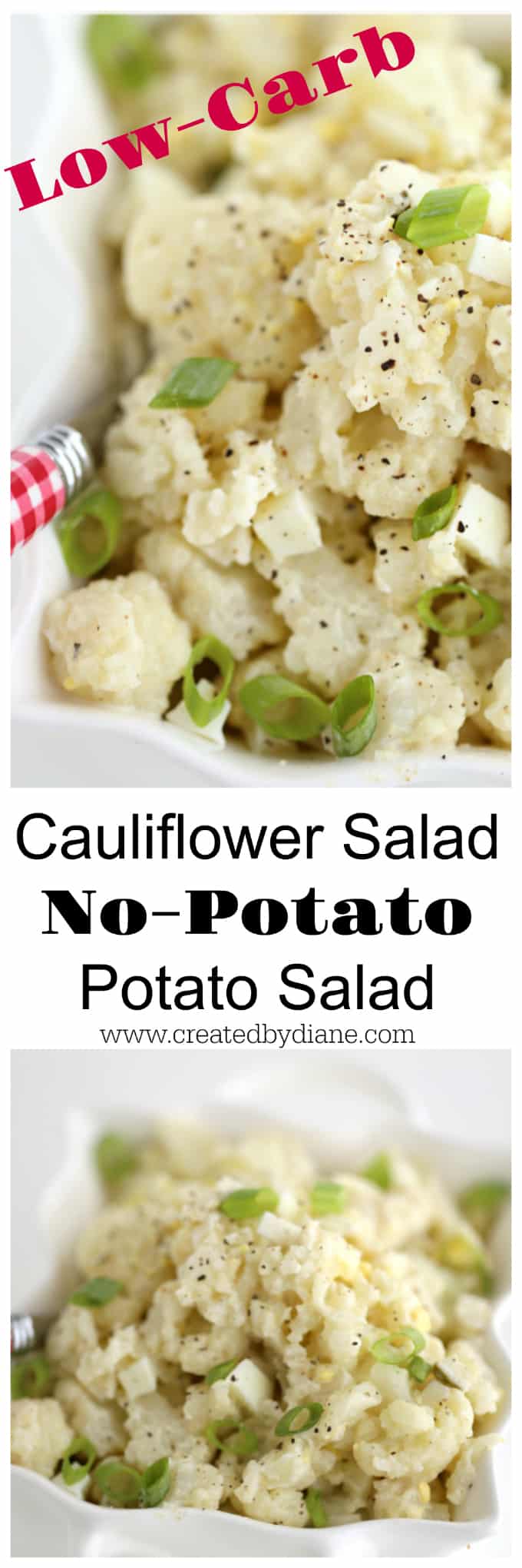 Low Carb Potato Salad Alternative, Cauliflower Salad Faux Potato Salad, Mock Potato Salad, Side Dish www.createdbydiane.com #lowcarb #cauliflower 