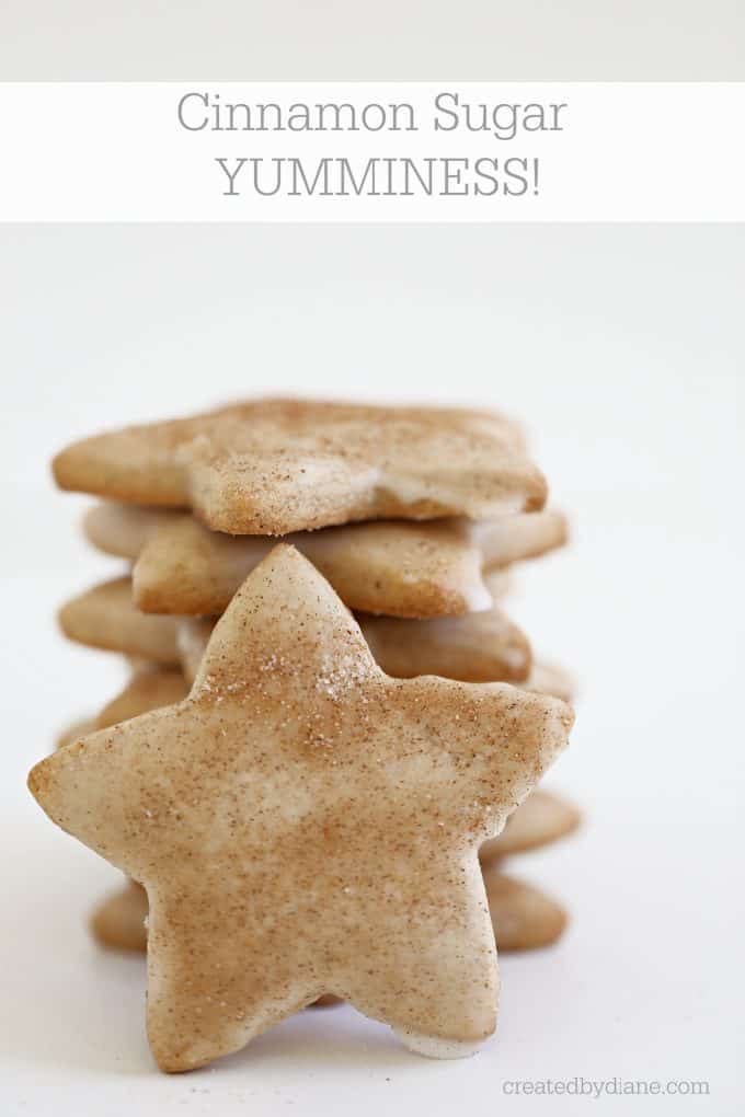 Cinnamon Sugar yumminess, cut out cookies with wonderful cinnamon flavor and then glazed and a dusting of cinnamon sugar on top! www.createdbydiane.com