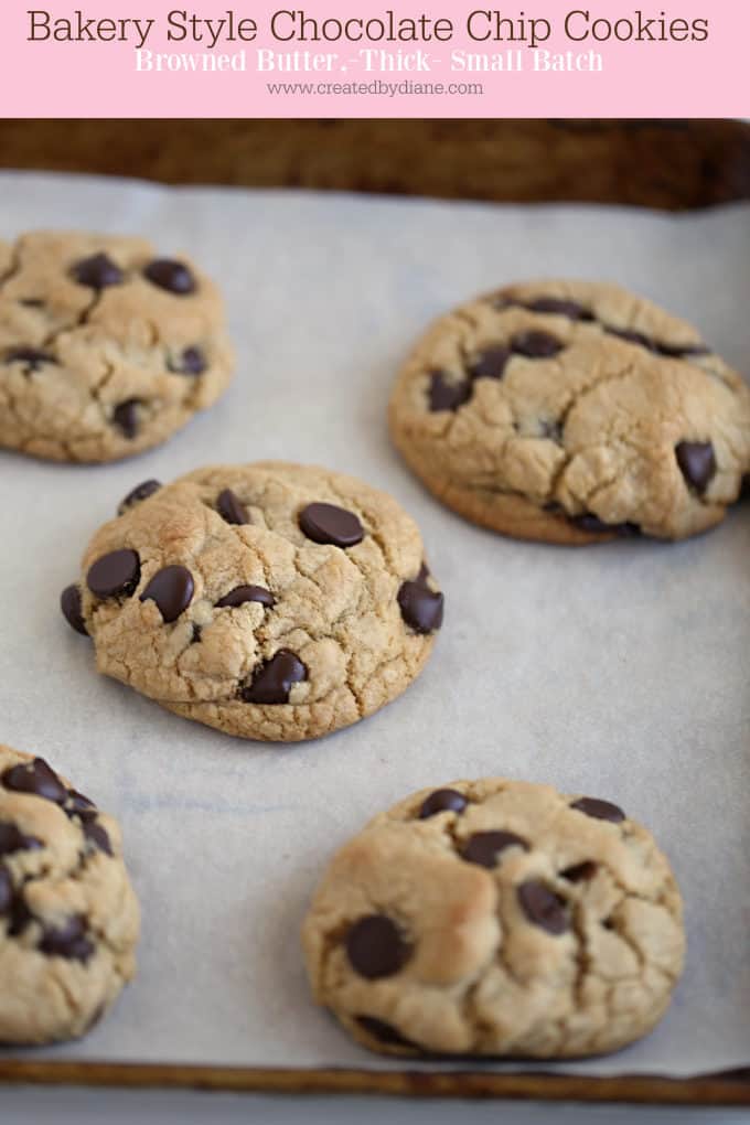 bakery style chocolate chip cookies, browned butter, thick, small batch www.createdbydiane.com