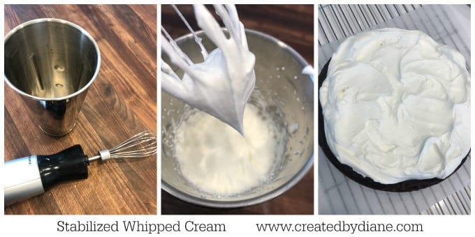 simple stabilized whipped cream lasts a week on a cake in the fridge www.createdbydiane.com