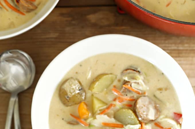 Creamy sausage pepper and onion soup www.createdbydiane.com