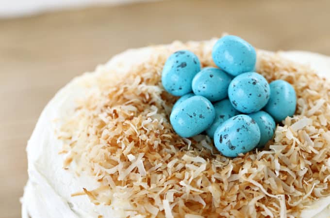 coconut cake with Robin egg nest www.createdbydiane.com