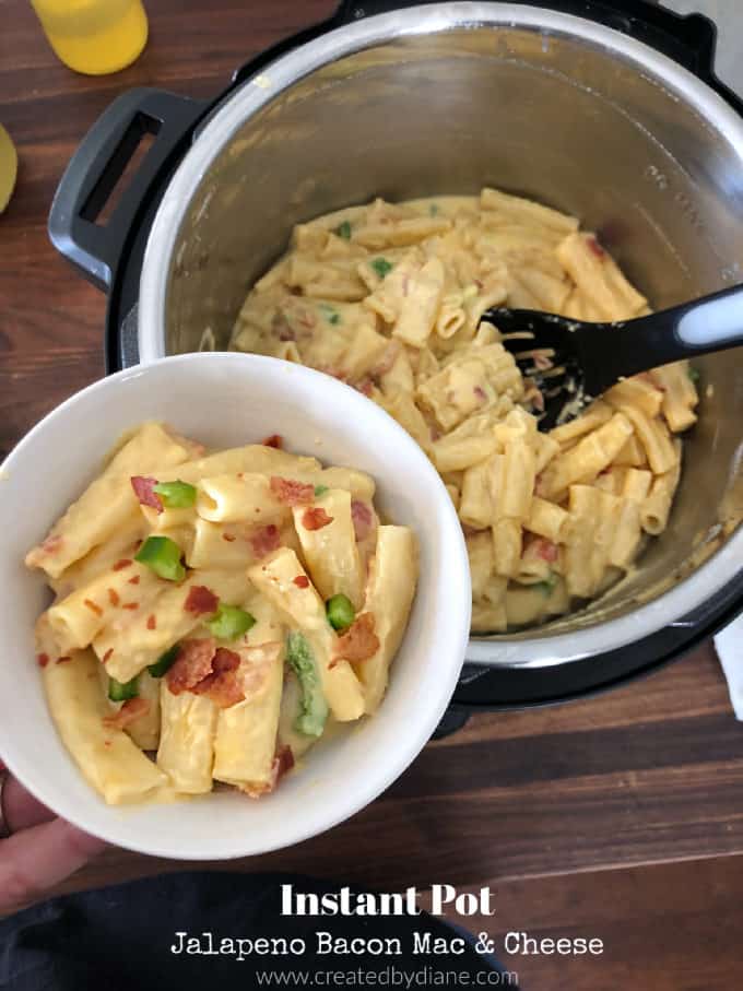 instant pot jalapeno bacon mac and cheese recipe www.createdbydiane.com