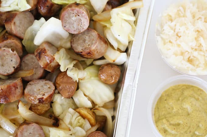 sausage potatoes cabbage and onions with mustard and sour kraut a fantastic party dish, covered dish, www.createdbydiane.com
