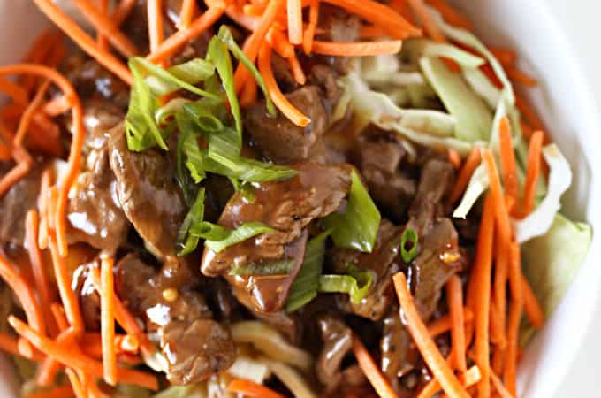 Low Carb Beef Bowls, Bean Sprouts, Cabbage and Saucy Beef www.createdbydiane.com