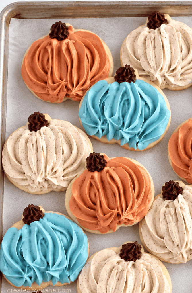 Frosting Piped Pumpkin Sugar Cookies