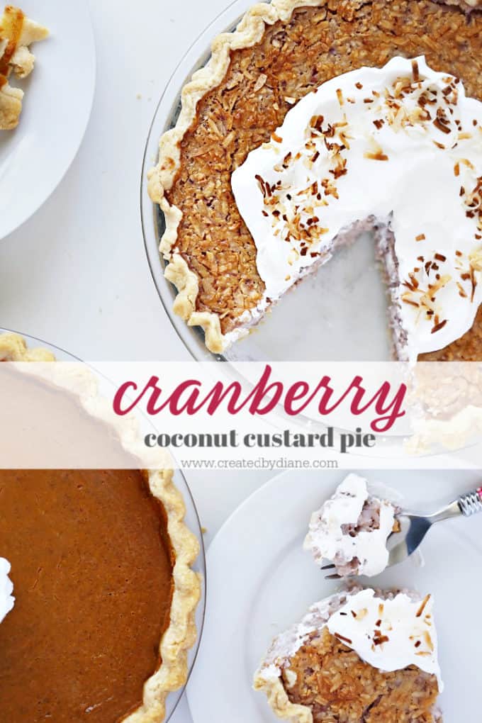 Holiday Pies-cranberry coconut custard pie from www.createdbydiane.com