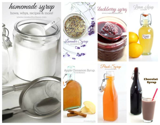 how to make simple syrup and flavored syrups lots of recipes www.createdbydiane.com