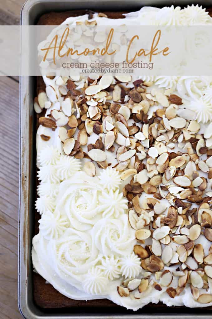 almond cake recipe with almond cream cheese frosting createdbydiane.com