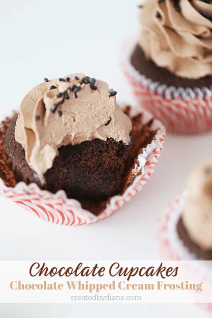 chocolate cupcakes with chocolate whipped cream frosting recipes createdbydiane.com