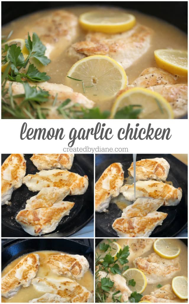 lemon garlic chicken cooked in a cast iron skillet createdbydiane.com