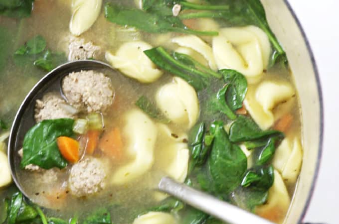 meatball tortellini soup with spinach createdbydiane.com
