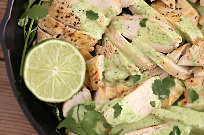 skillet chicken with creamy cilantro sauce createdbydiane.com