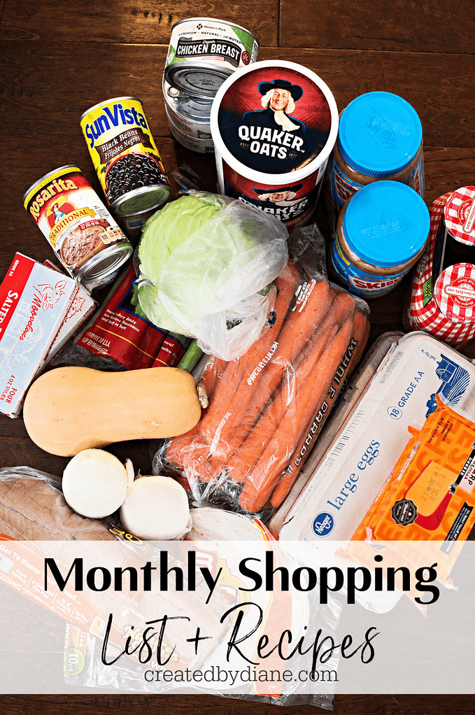 MONTHLY SHOPPING LIST AND RECIPES from createdbydiane