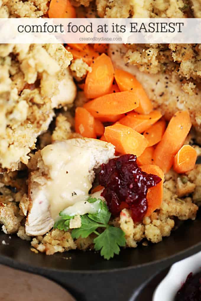 comfort food of chicken stuffing gravy and cranberry sauce