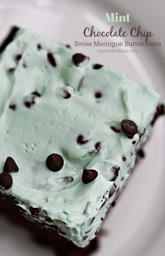 mint chocolate chip swiss meringue buttercream frosting chocolate mint sheet cake createdbydiane.com