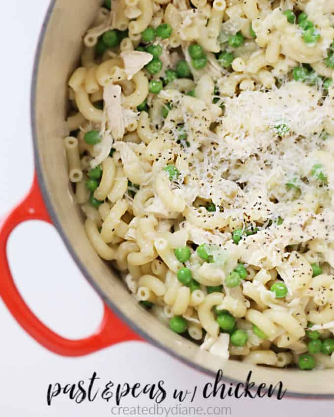 pasta and peas with chicken recipe from createdbydiane.com