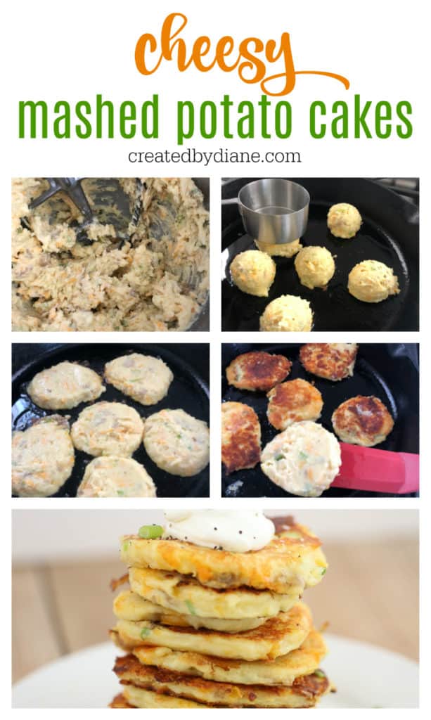 cheesy mashed potato cake, pancakes, savory pancakes createdbydiane.com